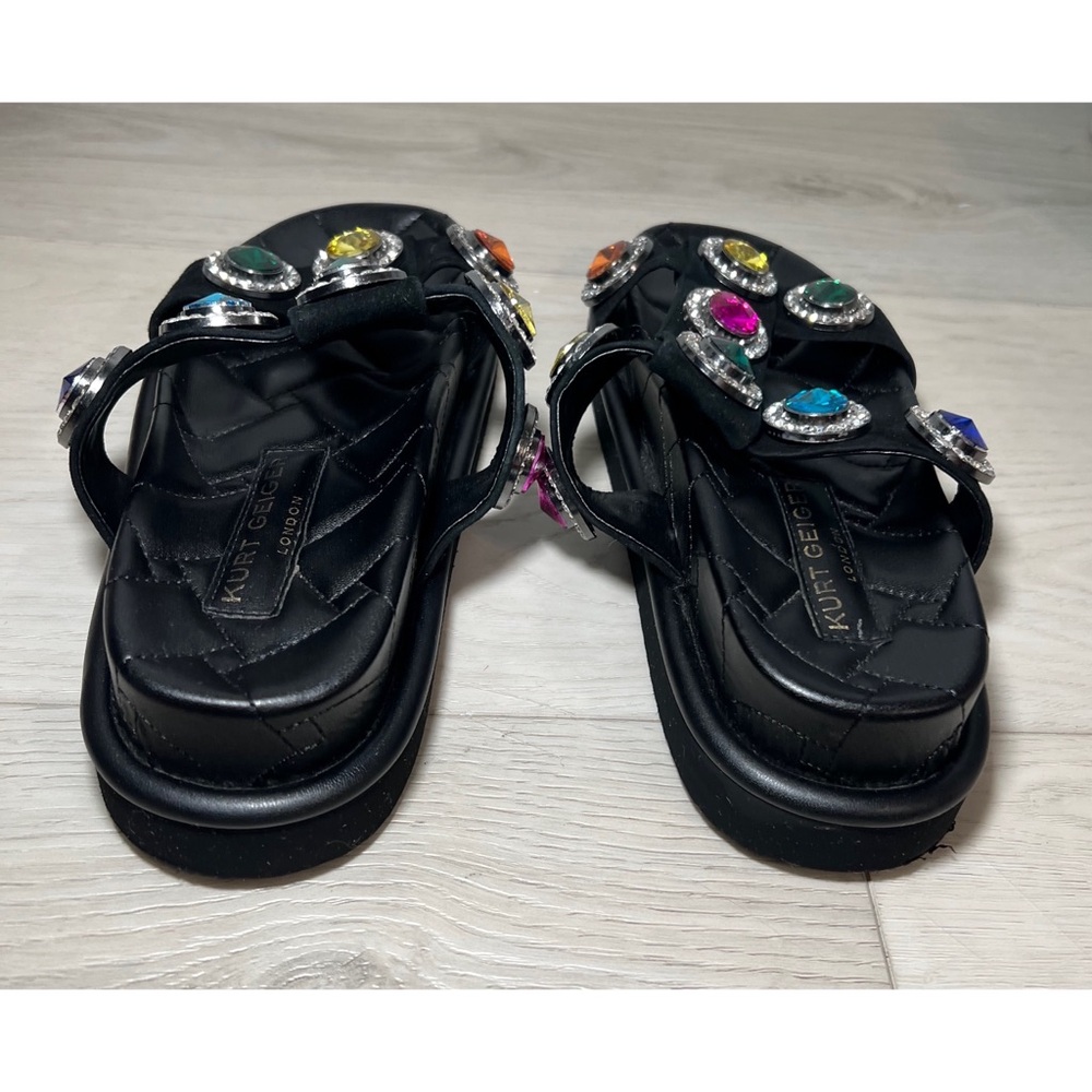 Kurt Geiger London Womens ORSON CRYSTAL Black Leather Slide Sandals Shoes Sz 9 - Picture 8 of 9